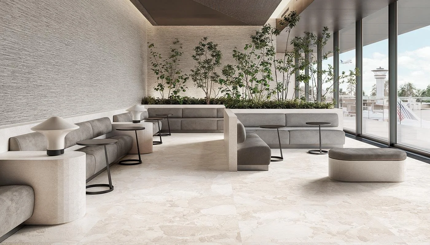 Materastone White Sassi-Neutra 120x120 Ritmo Dark Grey 60x120 Amb Lounge.jpg.